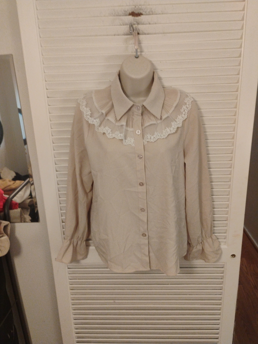 LOFT Cream Lace-Trim Button-Down Blouse